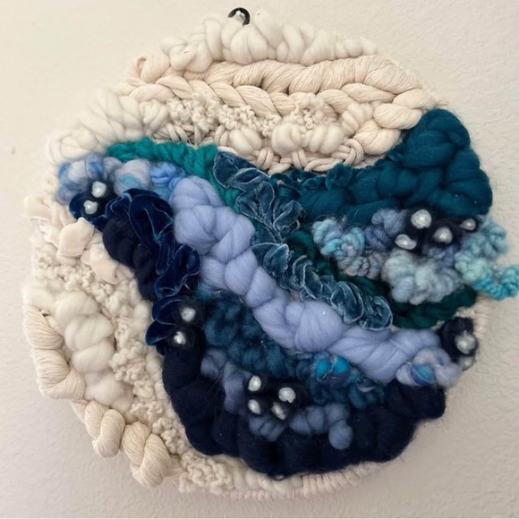 Handmade Woven Wall Hanging, Tapestry, Round Weaving, Fiber Art - Picture 2 of 4